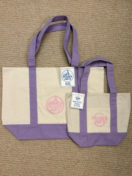 Trader Joe'S Handbags - NWT VIRAL  TRADER JOE’S  LARGE and MINI Lavender Trim Canvas Tote Bag!!